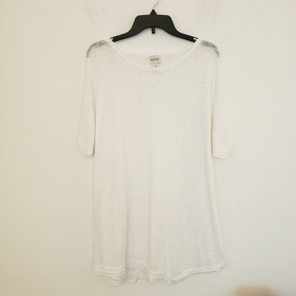 Zenergy by Chico's White Linen Blend* Sheer Short Sleeve Tunic Size 3 - XL EUC